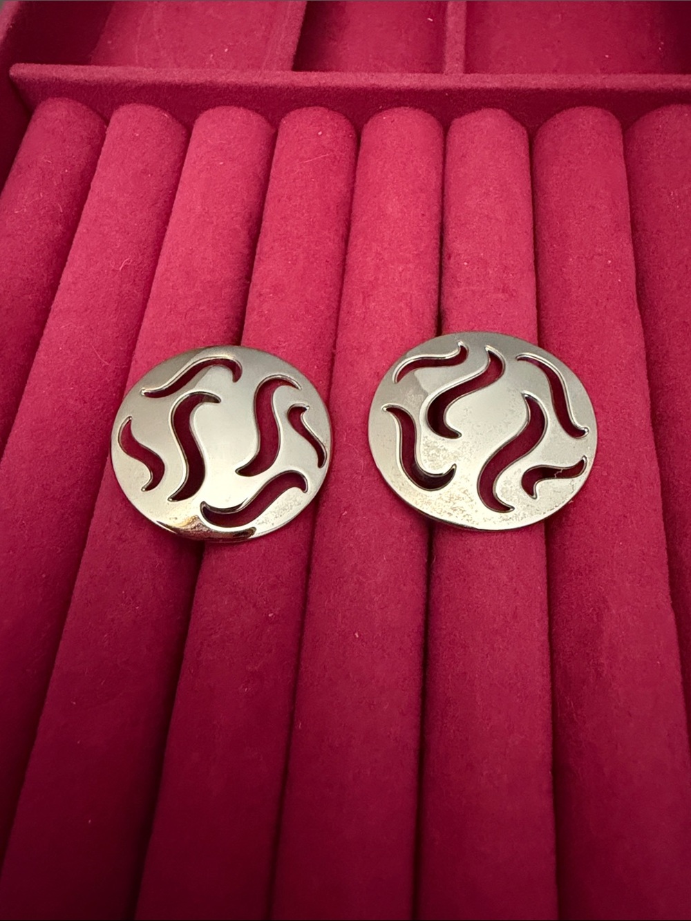 Round Cutout Metal Earrings - Silver Tone